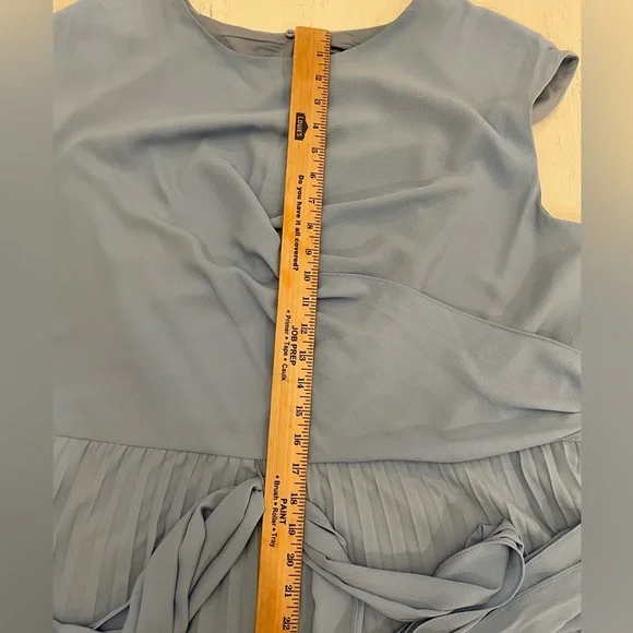 Sky Blue Pleated Faux Wrap Dress Maggie London Size 24-W - Picture 8 of 10